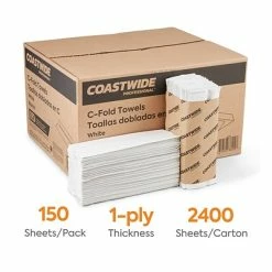 New 🥰 Coastwide Professional™ Recycled C-Fold Paper Towels, 1-Ply, 150 Sheets/Pack, 2400 Sheets/Carton (CW25383) 🔔