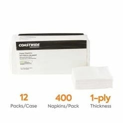 Brand new ๐ Disposable Napkins Coastwide Professionalโข Recycled Napkin, 1-Ply, White, 400/Pack, 12 Pack/Carton (CW20179) โญ