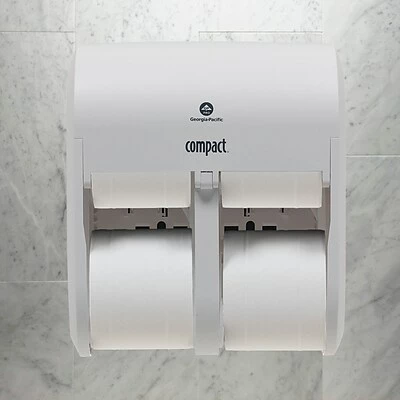 Promo 💯 Georgia-Pacific Toilet Paper Dispensers Compact® 4-Roll Quad Coreless Toilet Paper Dispenser By GP PRO, White, 11.750” W X 6.900” D X 13.250” H (56747A) 👍