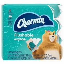Brand new ❤️ Toilet Paper & Bath Tissue Charmin Flushable Wipes, White, 40 Sheets/Pack, Pack Of 4 (79619) ⌛