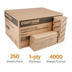 Best Pirce 🔔 Coastwide Professional™ Recycled Multifold Paper Towels, 1-ply, 250 Sheets/Pack, 16 Packs/Carton (CW25228) 🧨