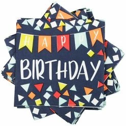 Discount 🛒 Disposable Napkins JAM PAPER 🎂 Birthday Party Beverage Napkins, 5 X 5, Blue Banner, 16 Napkins/Pack 🥰