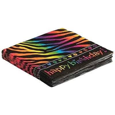 Wholesale โ Disposable Napkins JAM PAPER ๐ Birthday Party Beverage Napkins, 5 X 5, Neon Stripes, 16 Napkins/Pack ๐ - Image 2