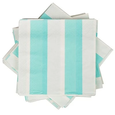 Best Sale ๐ Disposable Napkins JAM PAPER Small Beverage Napkins, 5 X 5, Aqua Blue Stripe, 16/Pack ๐คฉ