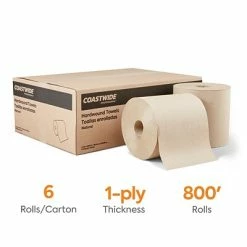 Deals 😉 Coastwide Professional™ Recycled Hardwound Paper Towels, 1-ply, 800 Ft./Roll, 6 Rolls/Carton (CW21812) 👏
