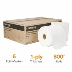 Discount 🔥 Hardwound Paper Towels Coastwide Professional™ Hardwound Paper Towel, 1-Ply, White, 800'/Roll, 6 Rolls/Carton (CW21811) 🔔