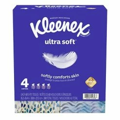 Discount 😀 3-Ply Facial Tissue Kleenex Ultra Soft Facial Tissue, 3-Ply, 60 Sheets/Box, 4 Boxes/Pack (50173) 💯