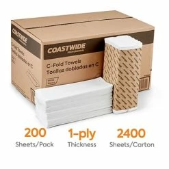 Coupon 🎁 Coastwide Professional™ C-Fold Paper Towels, 1-Ply, 200 Sheets/Pack, 2400/Carton (CW58047) 🧨