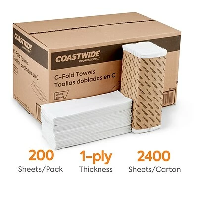 Coupon 🎁 Coastwide Professional™ C-Fold Paper Towels, 1-Ply, 200 Sheets/Pack, 2400/Carton (CW58047) 🧨