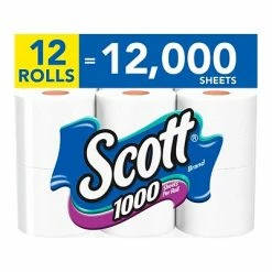Outlet 🧨 1-Ply Toilet Paper Scott 1-Ply Standard Toilet Paper, White, 1000 Sheets/Roll, 12 Rolls/Case (10060) 😀